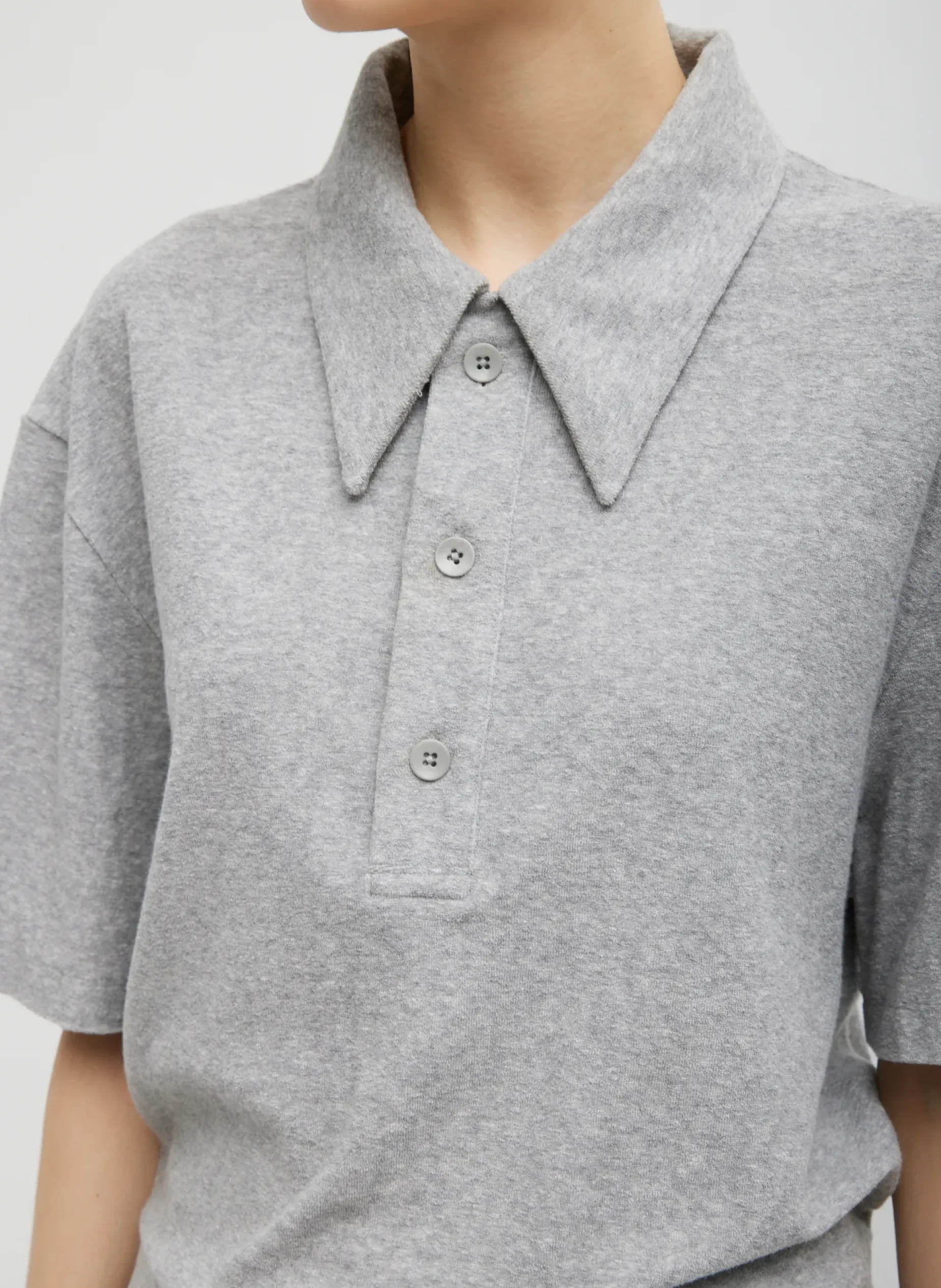 Tops>Tibi Dry Loop Terry Easy Polo Shirt Heather Grey