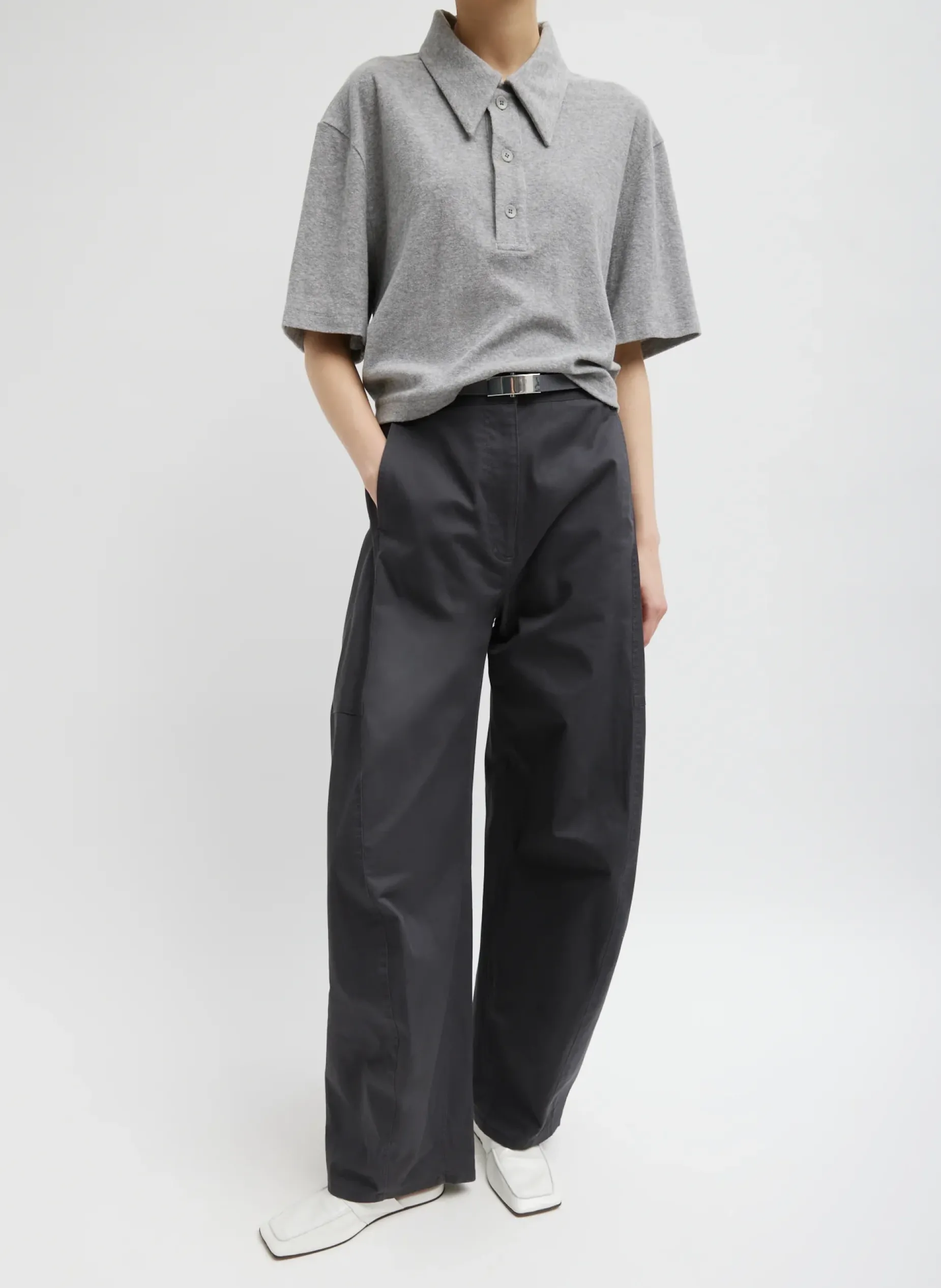 Tops>Tibi Dry Loop Terry Easy Polo Shirt Heather Grey