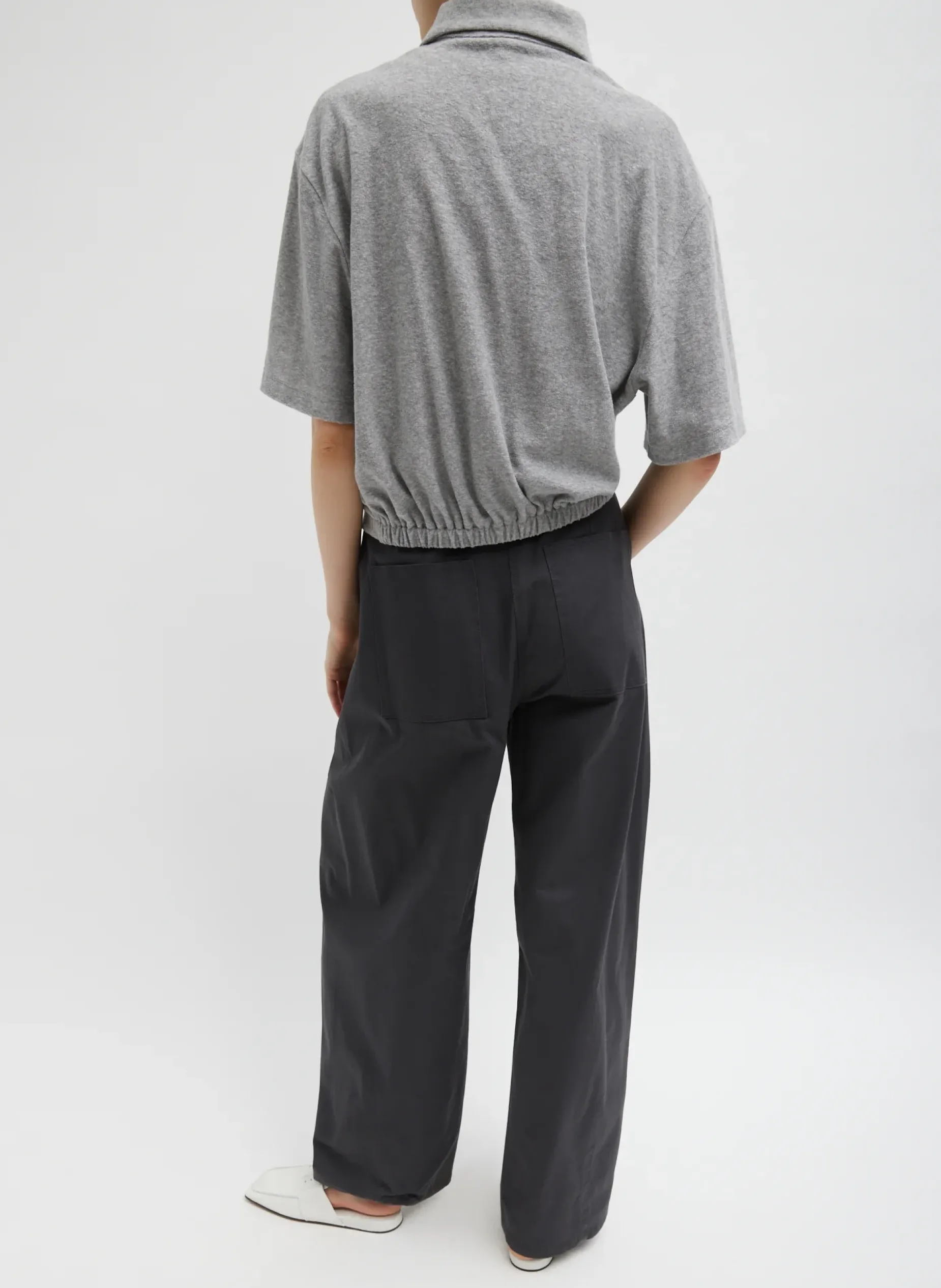 Tops>Tibi Dry Loop Terry Easy Polo Shirt Heather Grey