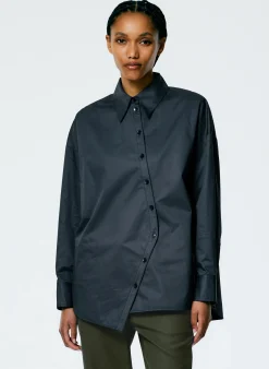 Tops>Tibi Eco Poplin Asymmetrical Shirt Navy Fog
