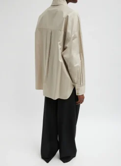Tops>Tibi Eco Poplin Asymmetrical Shirt Ash