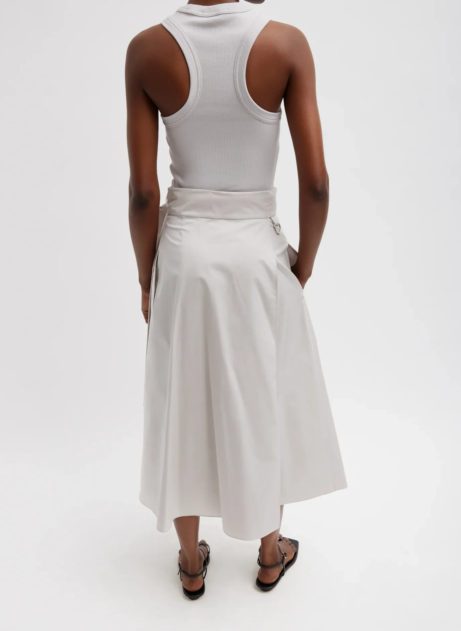 Skirts>Tibi Eco Poplin Back Wrap Skirt Stone