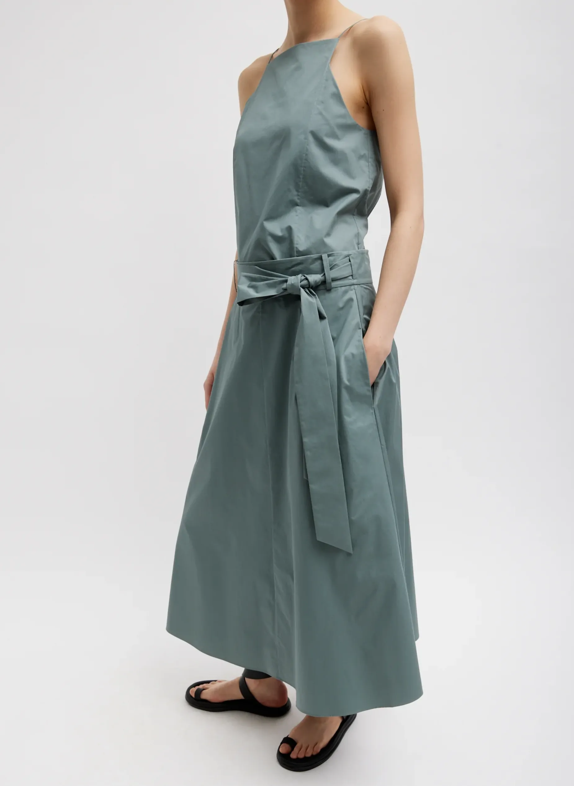 Skirts>Tibi Eco Poplin Back Wrap Skirt Green Limestone