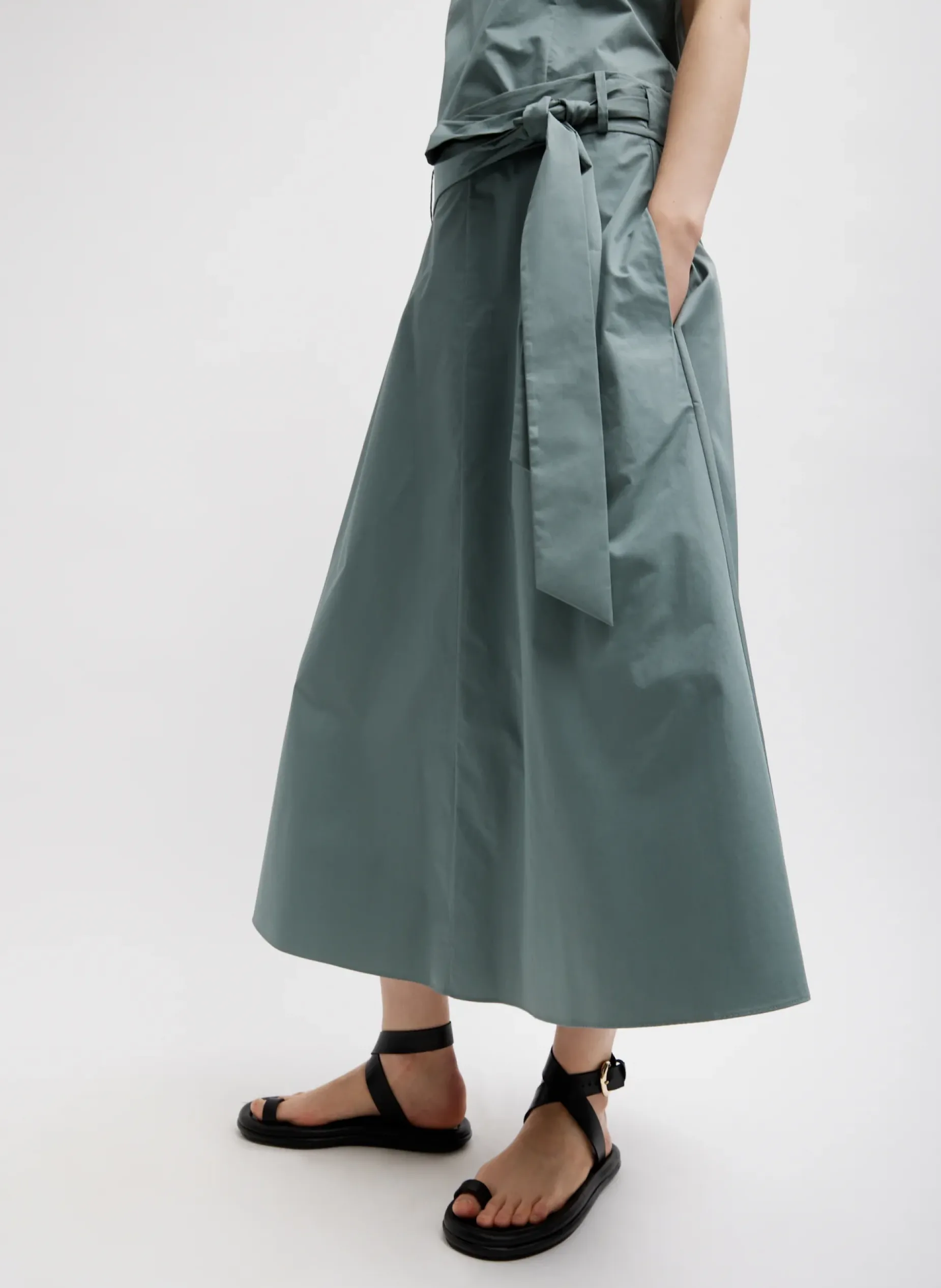 Skirts>Tibi Eco Poplin Back Wrap Skirt Green Limestone
