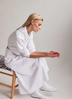 Skirts>Tibi Eco Poplin Back Wrap Skirt White