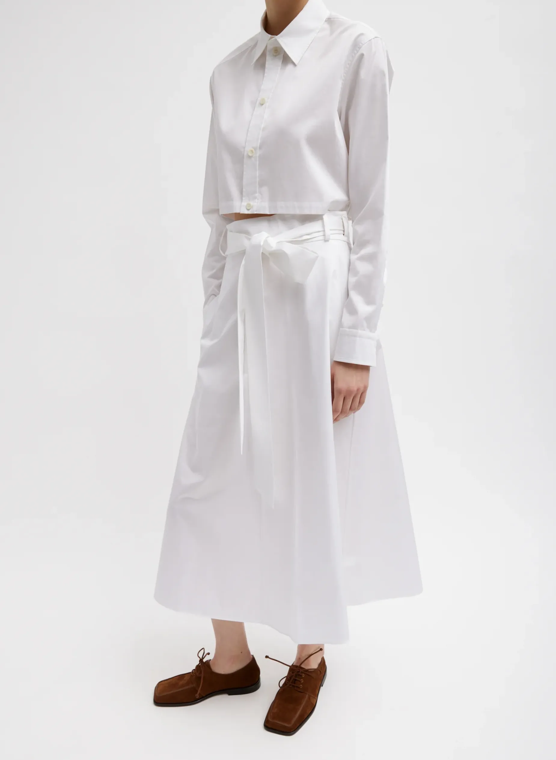 Skirts>Tibi Eco Poplin Back Wrap Skirt White