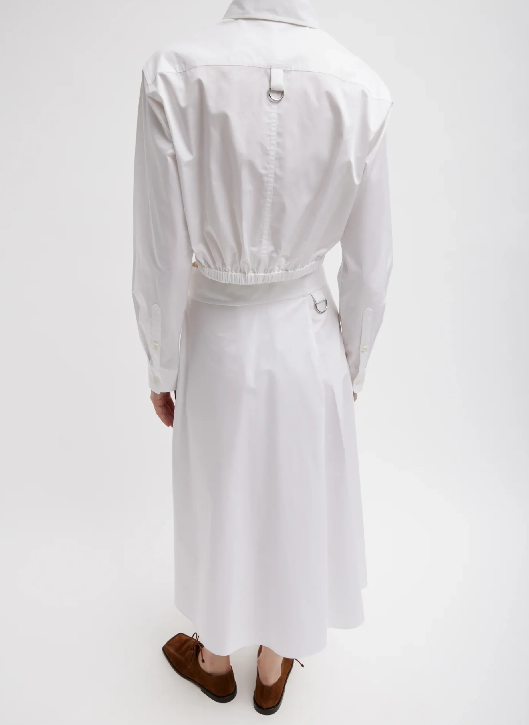 Skirts>Tibi Eco Poplin Back Wrap Skirt White