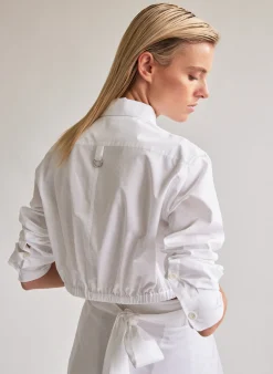 Tops>Tibi Eco Poplin Cropped Shirt White