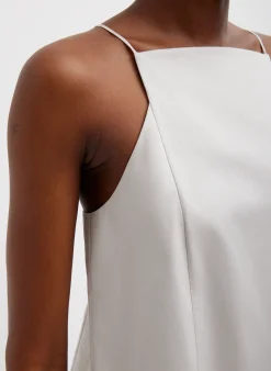 Tops>Tibi Eco Poplin Cropped Square Neck Criss Cross Tank Stone