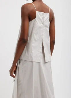 Tops>Tibi Eco Poplin Cropped Square Neck Criss Cross Tank Stone