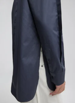 Tops>Tibi Eco Poplin Shirt With Tucked Sleeve Shark Grey