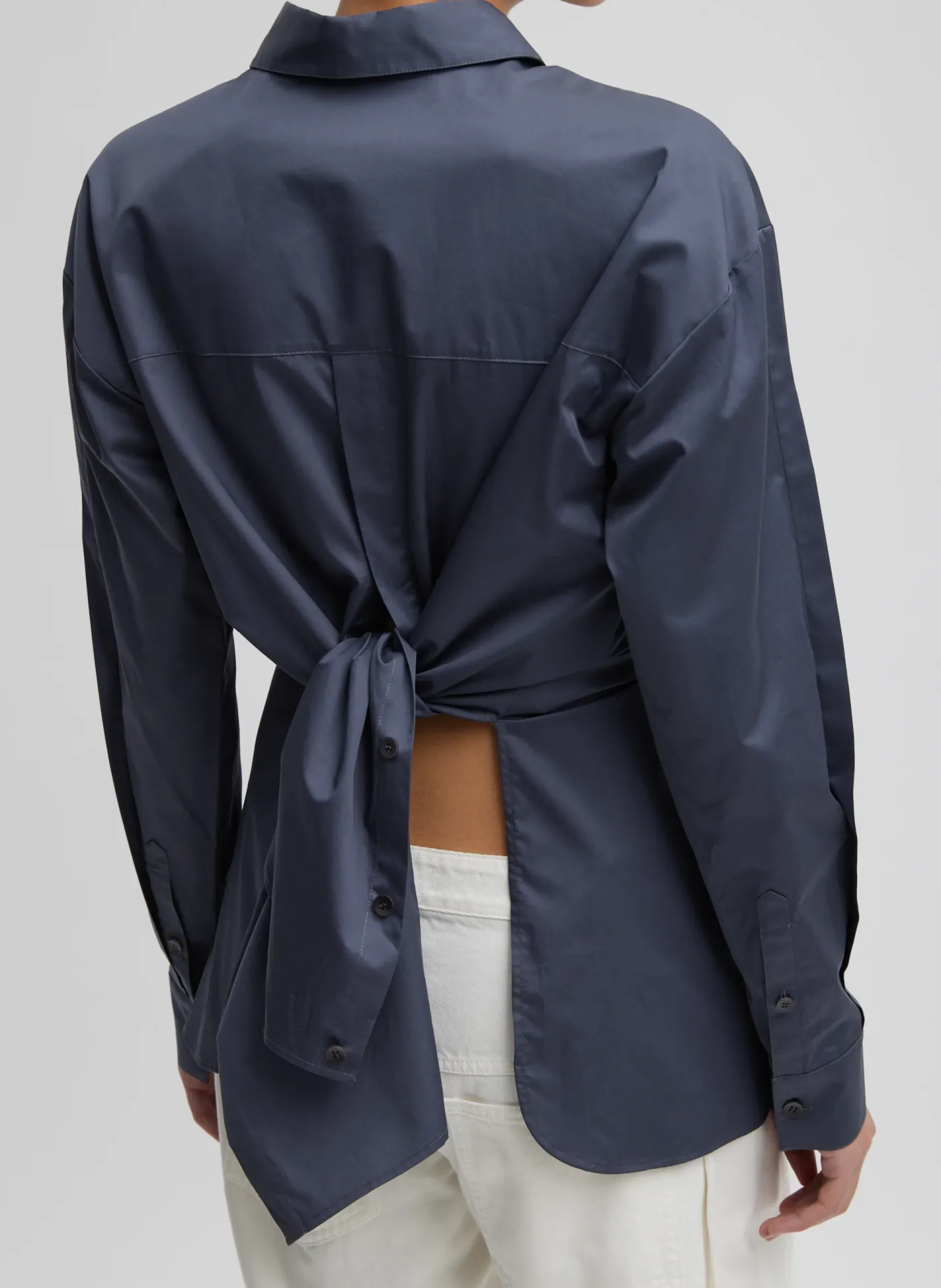 Tops>Tibi Eco Poplin Shirt With Tucked Sleeve Shark Grey