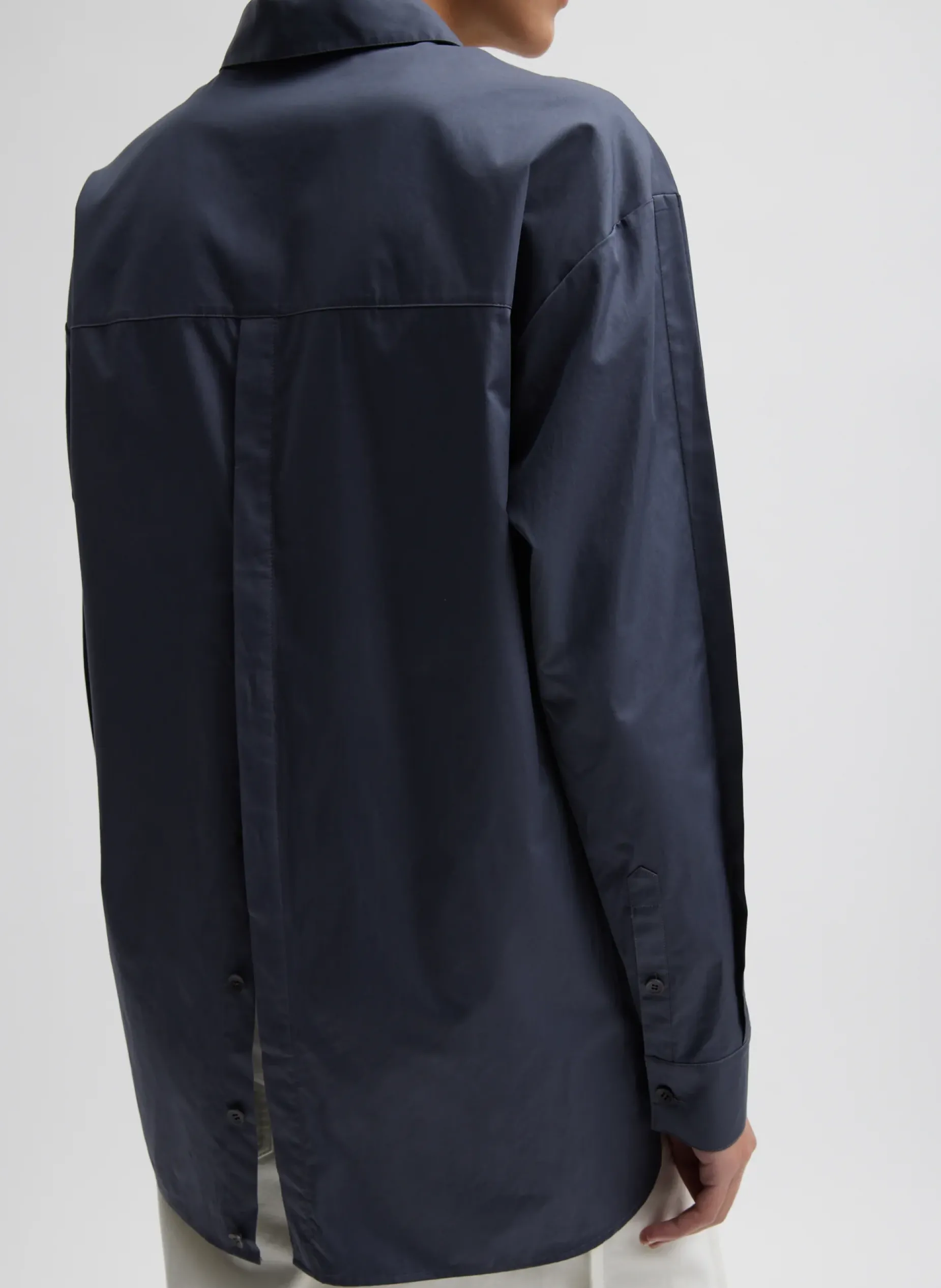 Tops>Tibi Eco Poplin Shirt With Tucked Sleeve Shark Grey