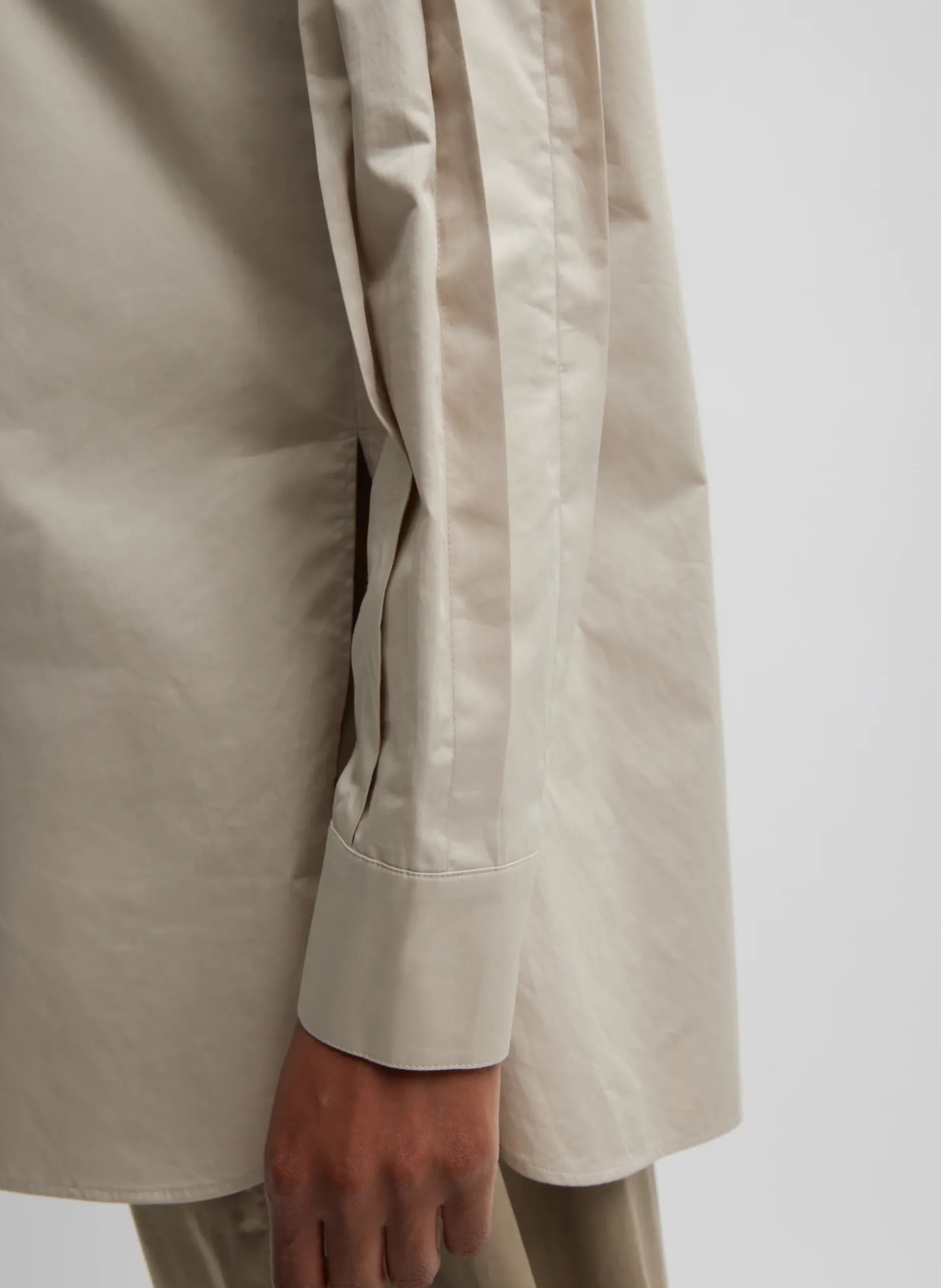 Tops>Tibi Eco Poplin Shirt With Tucked Sleeve Light Stone