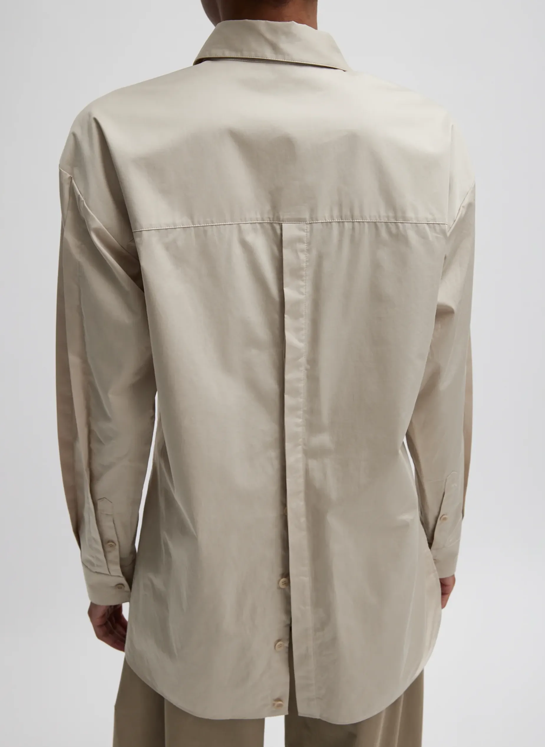 Tops>Tibi Eco Poplin Shirt With Tucked Sleeve Light Stone