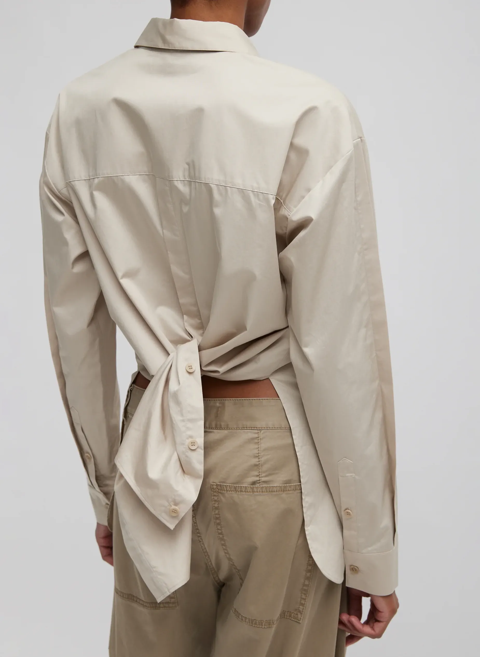 Tops>Tibi Eco Poplin Shirt With Tucked Sleeve Light Stone
