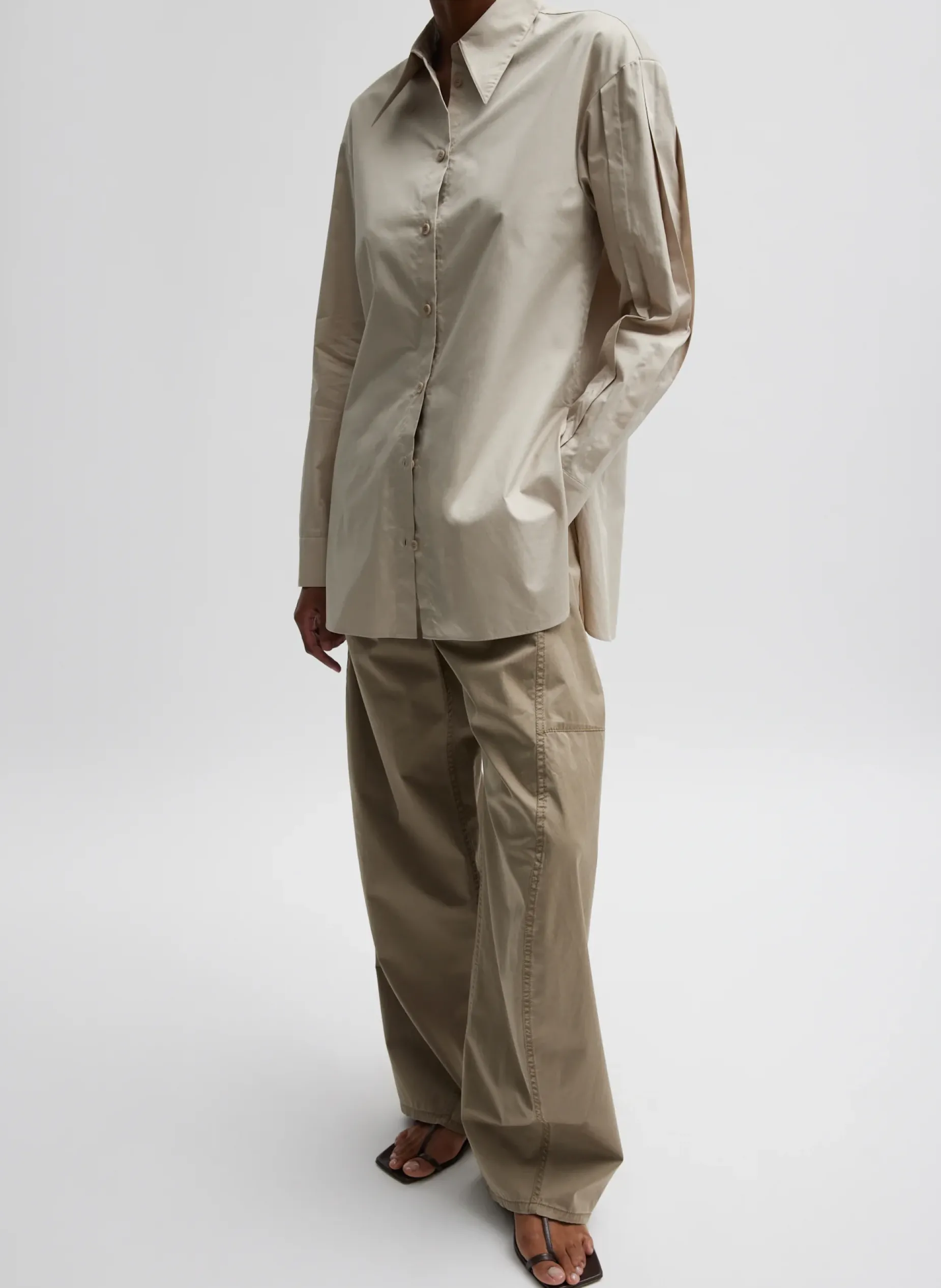 Tops>Tibi Eco Poplin Shirt With Tucked Sleeve Light Stone