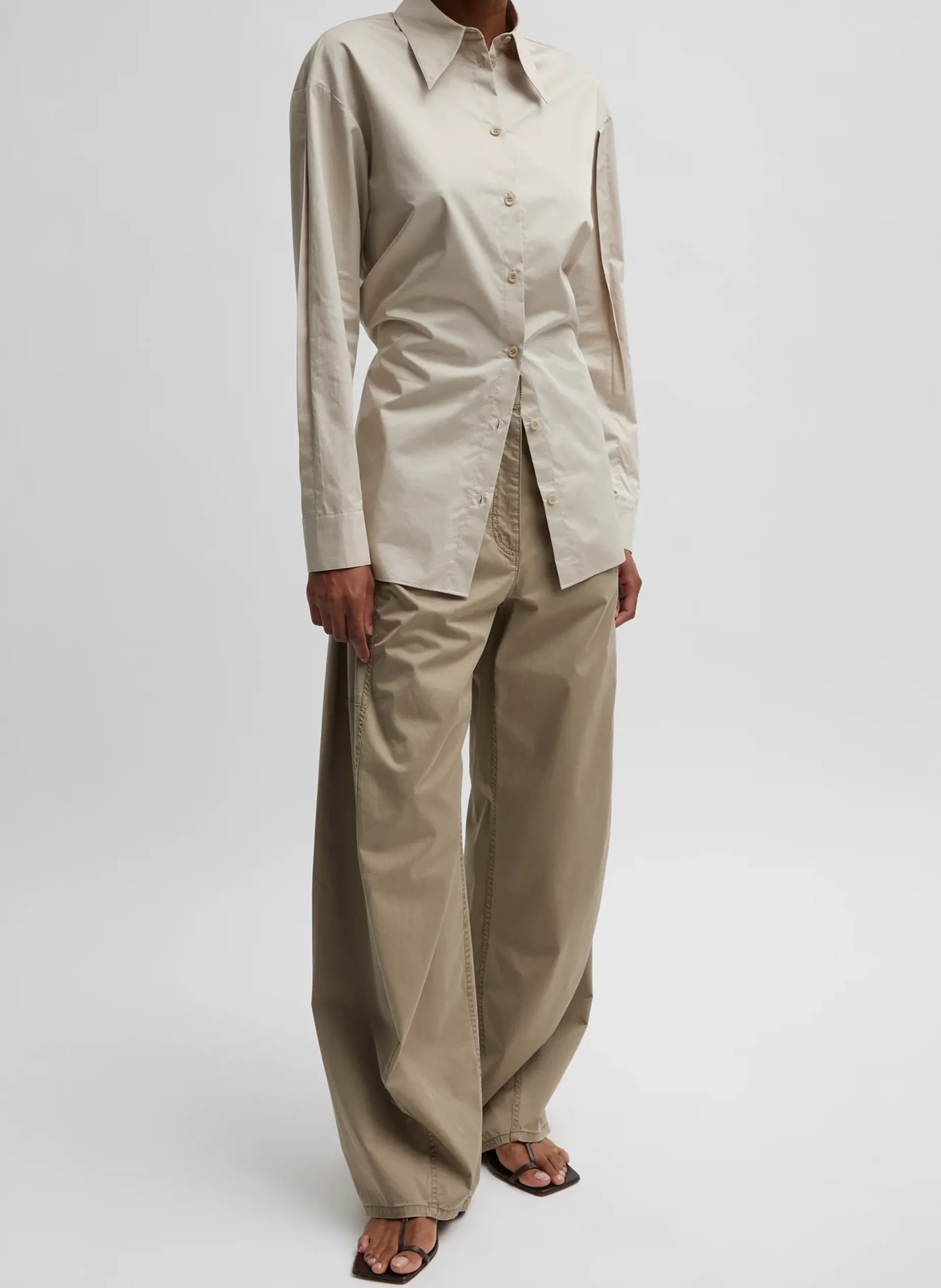 Tops>Tibi Eco Poplin Shirt With Tucked Sleeve Light Stone