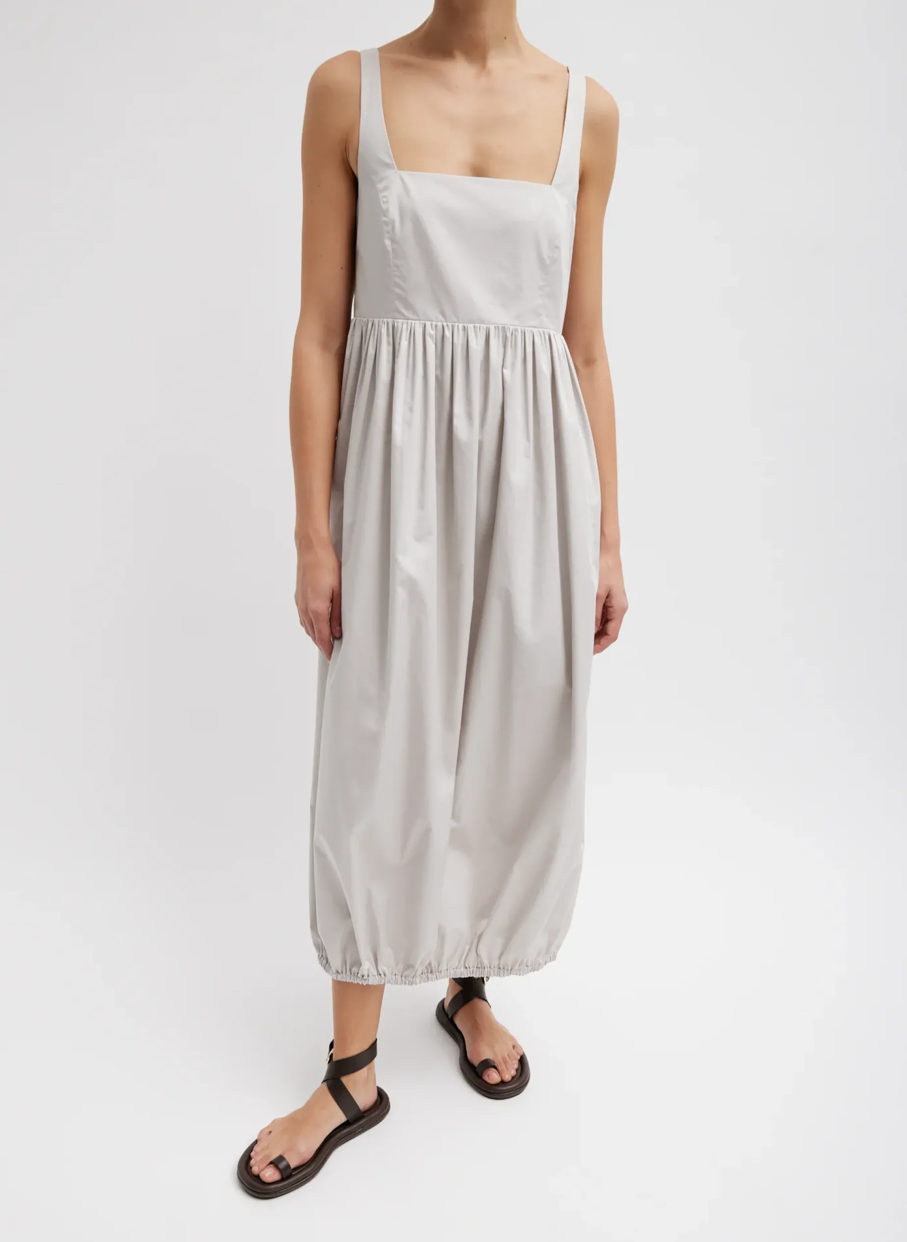Dresses>Tibi Eco Poplin Square Neck Sculpted Dress Stone