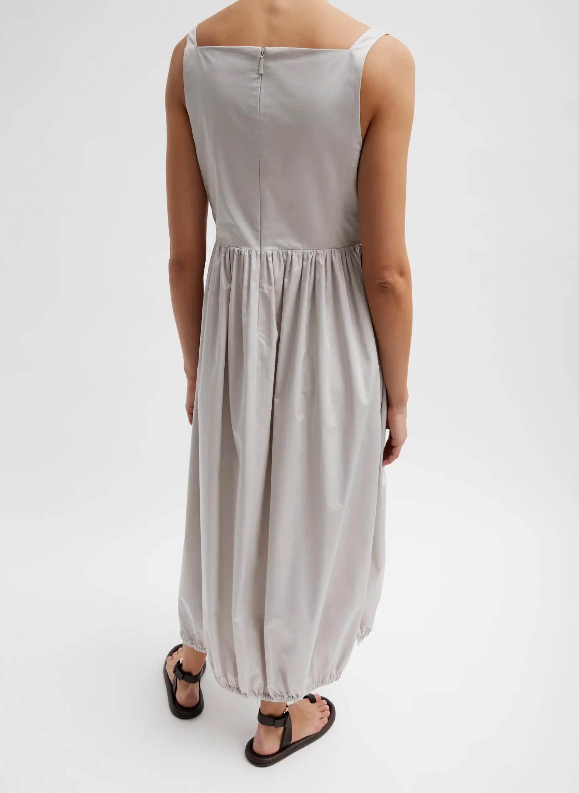 Dresses>Tibi Eco Poplin Square Neck Sculpted Dress Stone