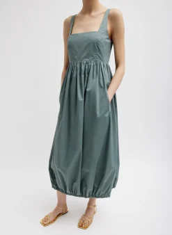Dresses>Tibi Eco Poplin Square Neck Sculpted Dress Green Limestone
