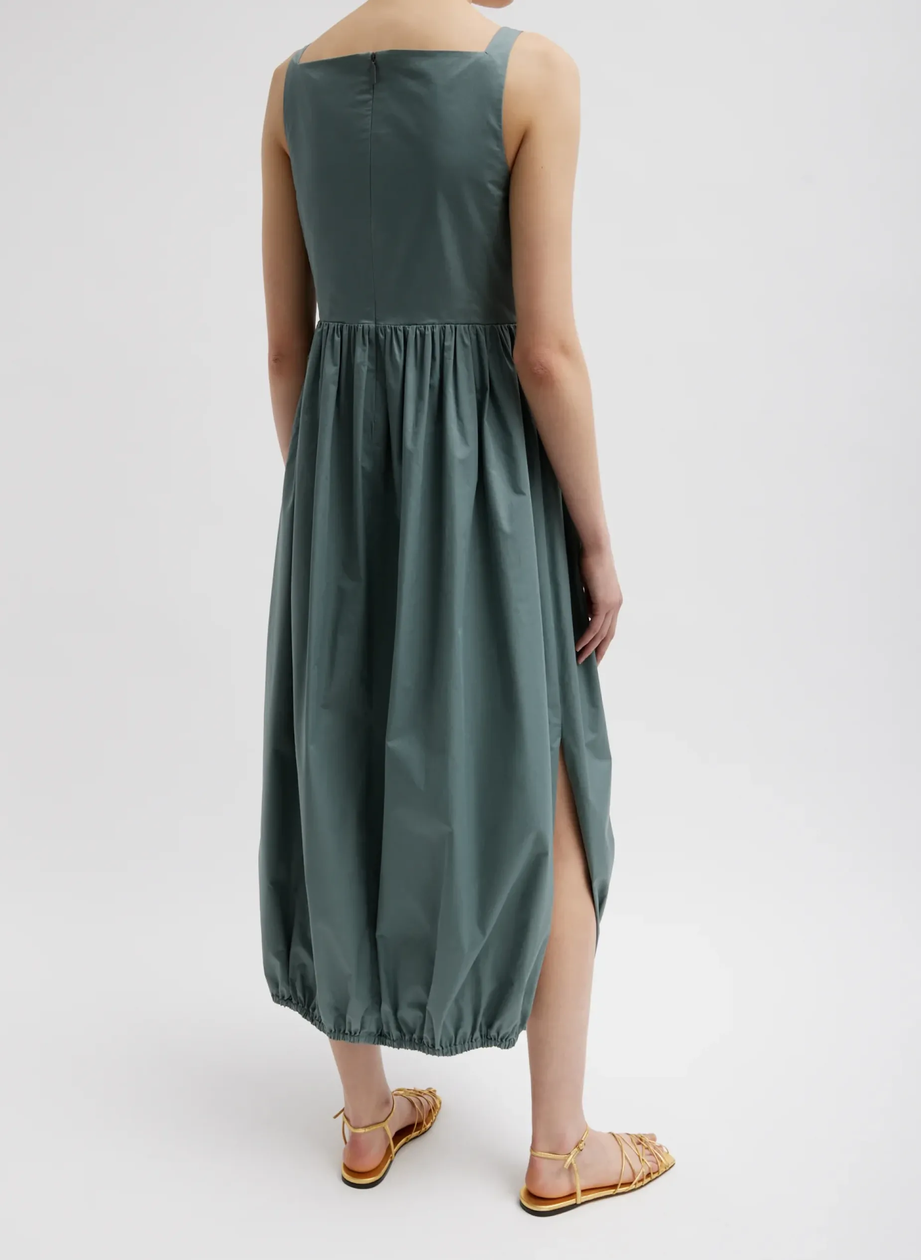 Dresses>Tibi Eco Poplin Square Neck Sculpted Dress Green Limestone