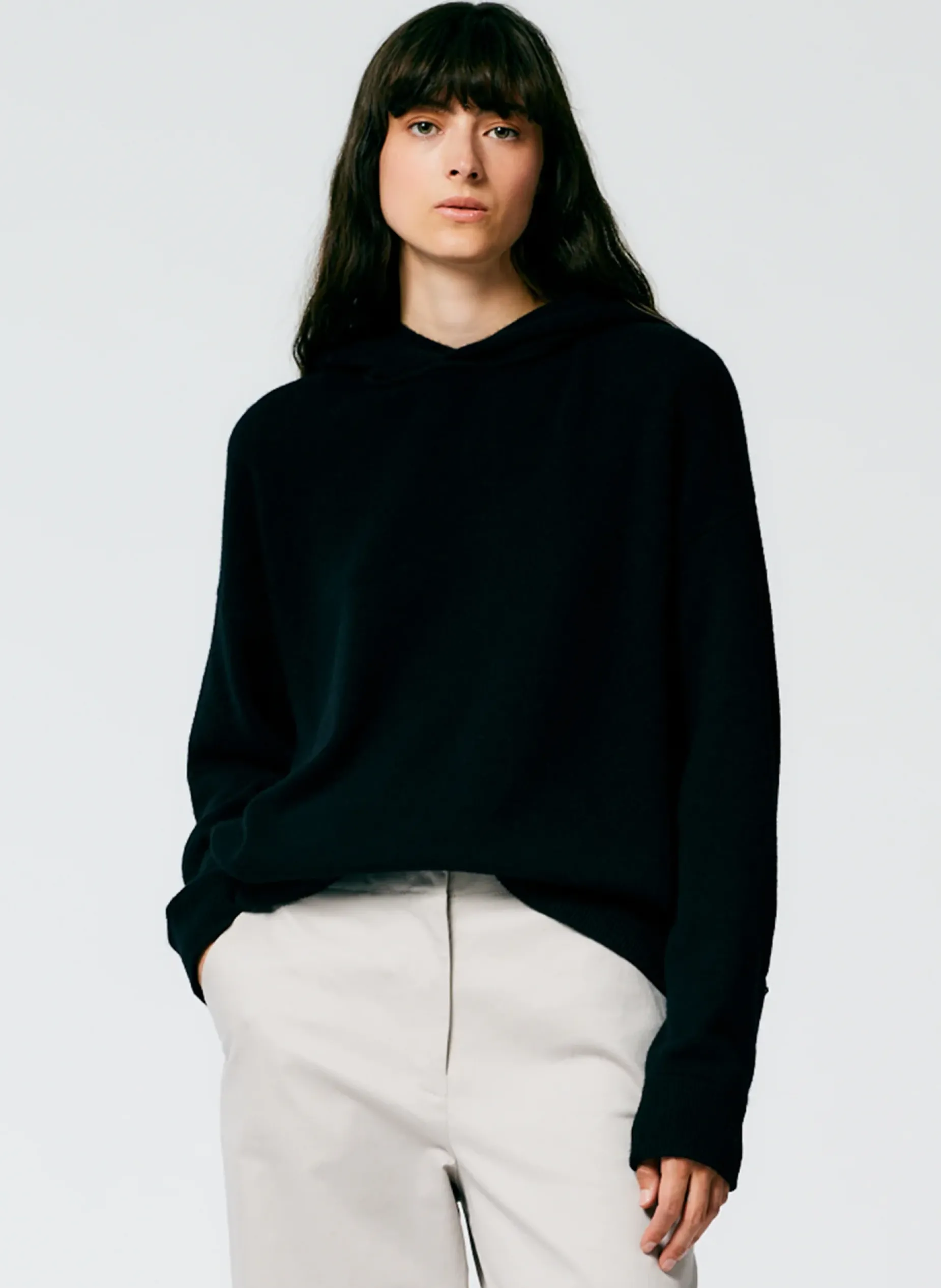 Leisure Sets|Knitwear & Sweatshirts>Tibi Feather Weight Cashmere Easy Men's Hoodie Black
