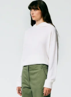 Leisure Sets|Knitwear & Sweatshirts>Tibi Feather Weight Cashmere Easy Men's Hoodie Ivory