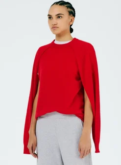 Knitwear & Sweatshirts|Fundamentals - WOFs>Tibi Feather Weight Cashmere Easy Cocoon Tunic Red