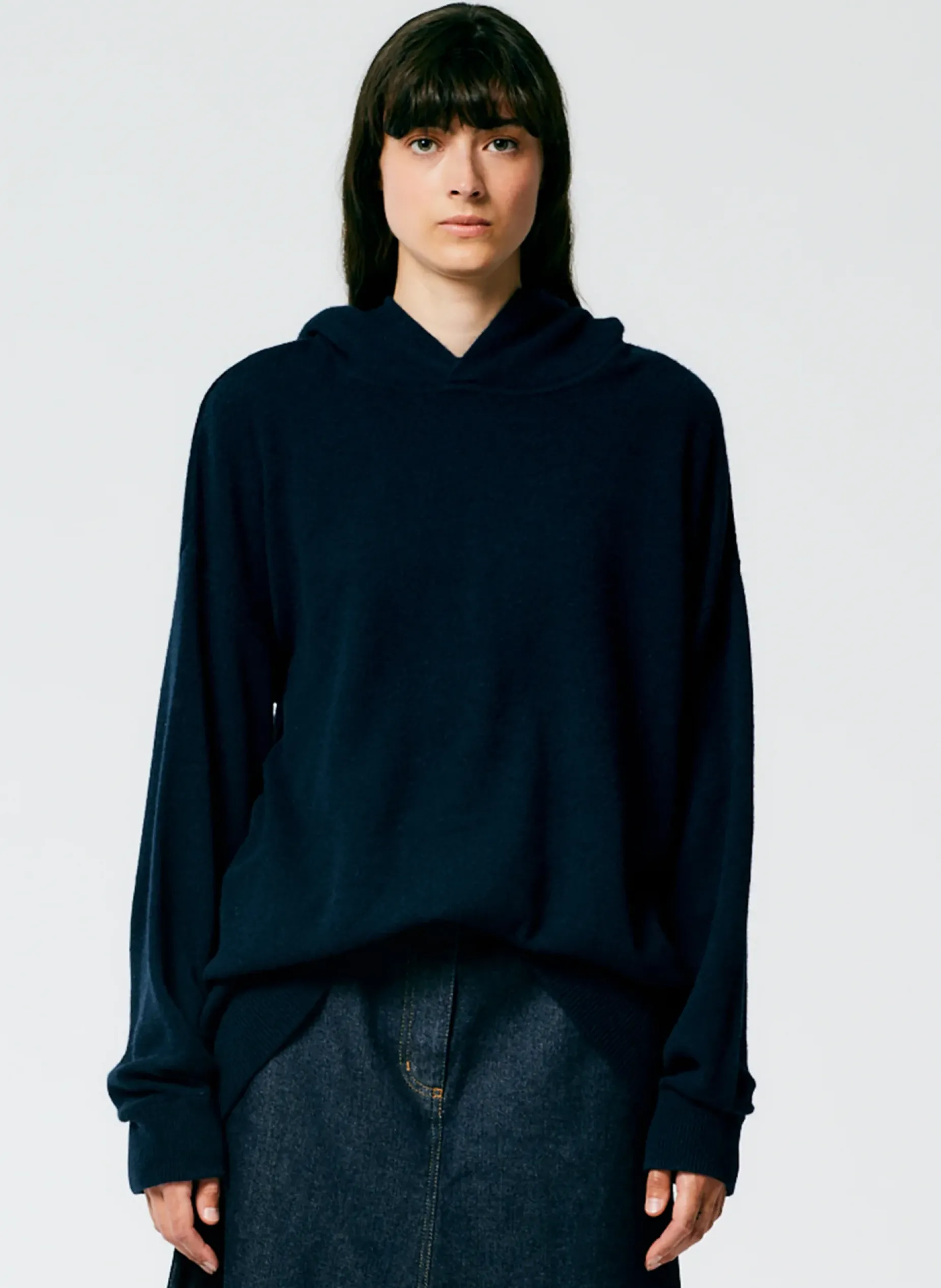 Leisure Sets|Knitwear & Sweatshirts>Tibi Feather Weight Cashmere Easy Men's Hoodie Navy