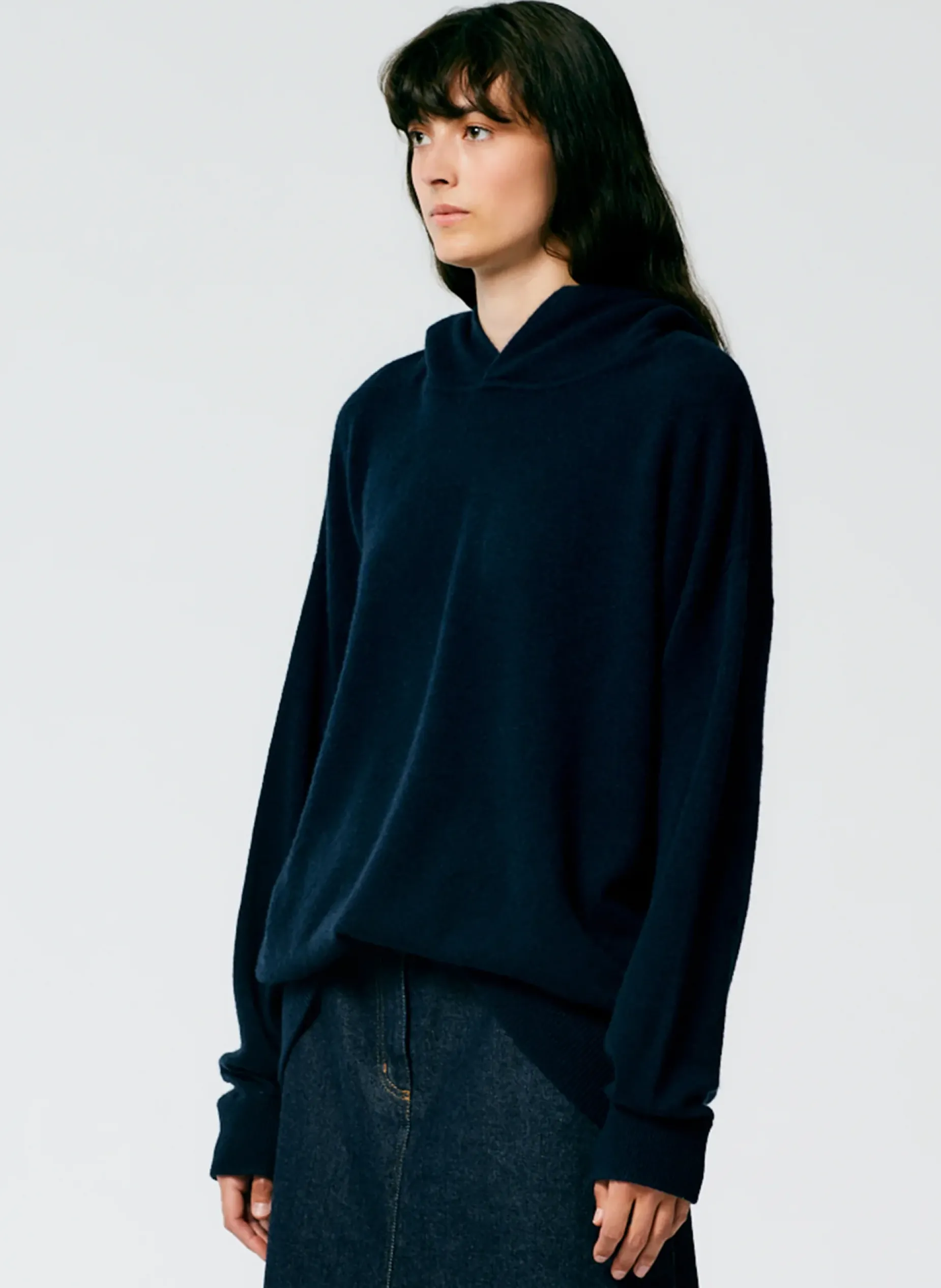 Leisure Sets|Knitwear & Sweatshirts>Tibi Feather Weight Cashmere Easy Men's Hoodie Navy