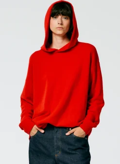 Leisure Sets|Knitwear & Sweatshirts>Tibi Feather Weight Cashmere Easy Mens Hoodie Red