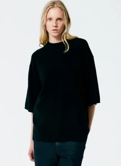 Knitwear & Sweatshirts|Fundamentals - WOFs>Tibi Feather Weight Cashmere Oversized Easy T-Shirt Black