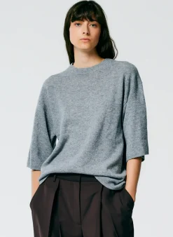 Knitwear & Sweatshirts|Fundamentals - WOFs>Tibi Feather Weight Cashmere Oversized Easy T-Shirt Heather Grey