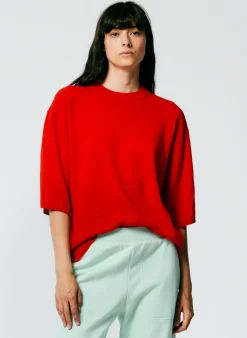 Knitwear & Sweatshirts|Fundamentals - WOFs>Tibi Feather Weight Cashmere Oversized Easy T-Shirt Red