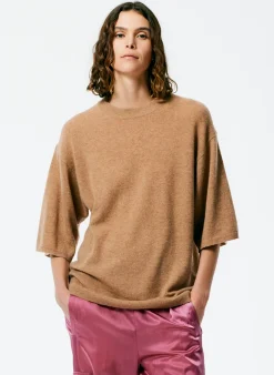 Knitwear & Sweatshirts|Fundamentals - WOFs>Tibi Feather Weight Cashmere Oversized Easy T-Shirt Sand