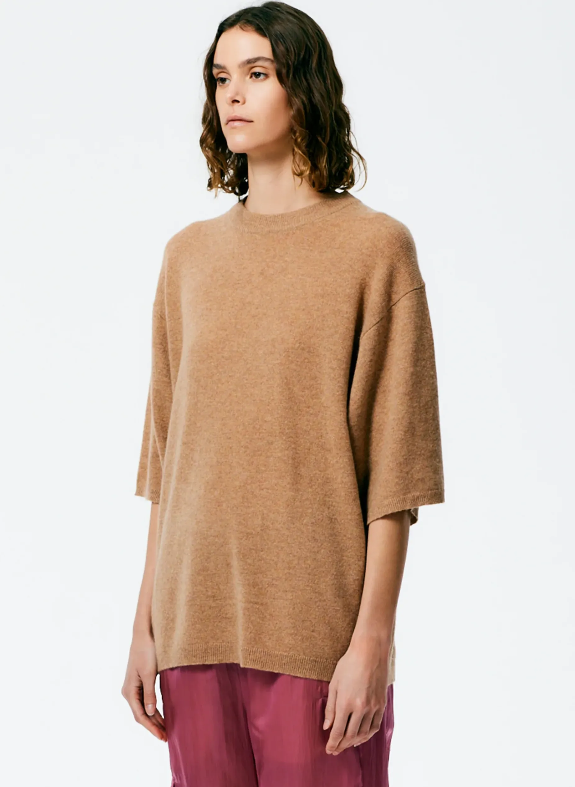 Knitwear & Sweatshirts|Fundamentals - WOFs>Tibi Feather Weight Cashmere Oversized Easy T-Shirt Sand