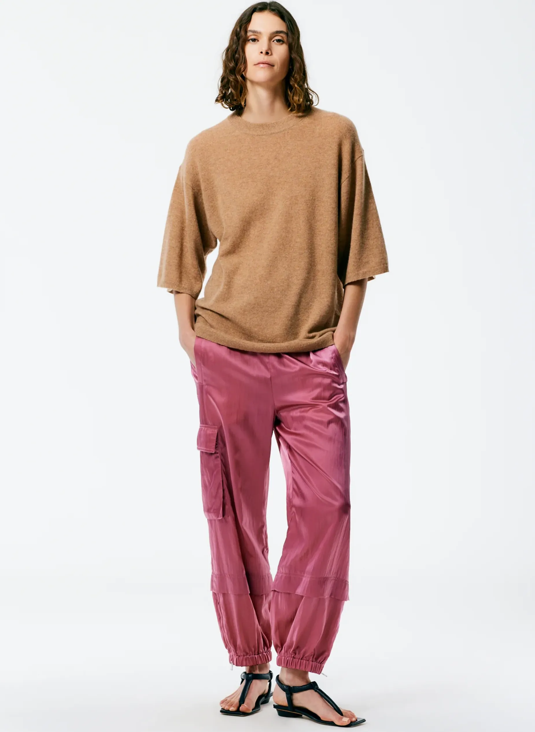 Knitwear & Sweatshirts|Fundamentals - WOFs>Tibi Feather Weight Cashmere Oversized Easy T-Shirt Sand