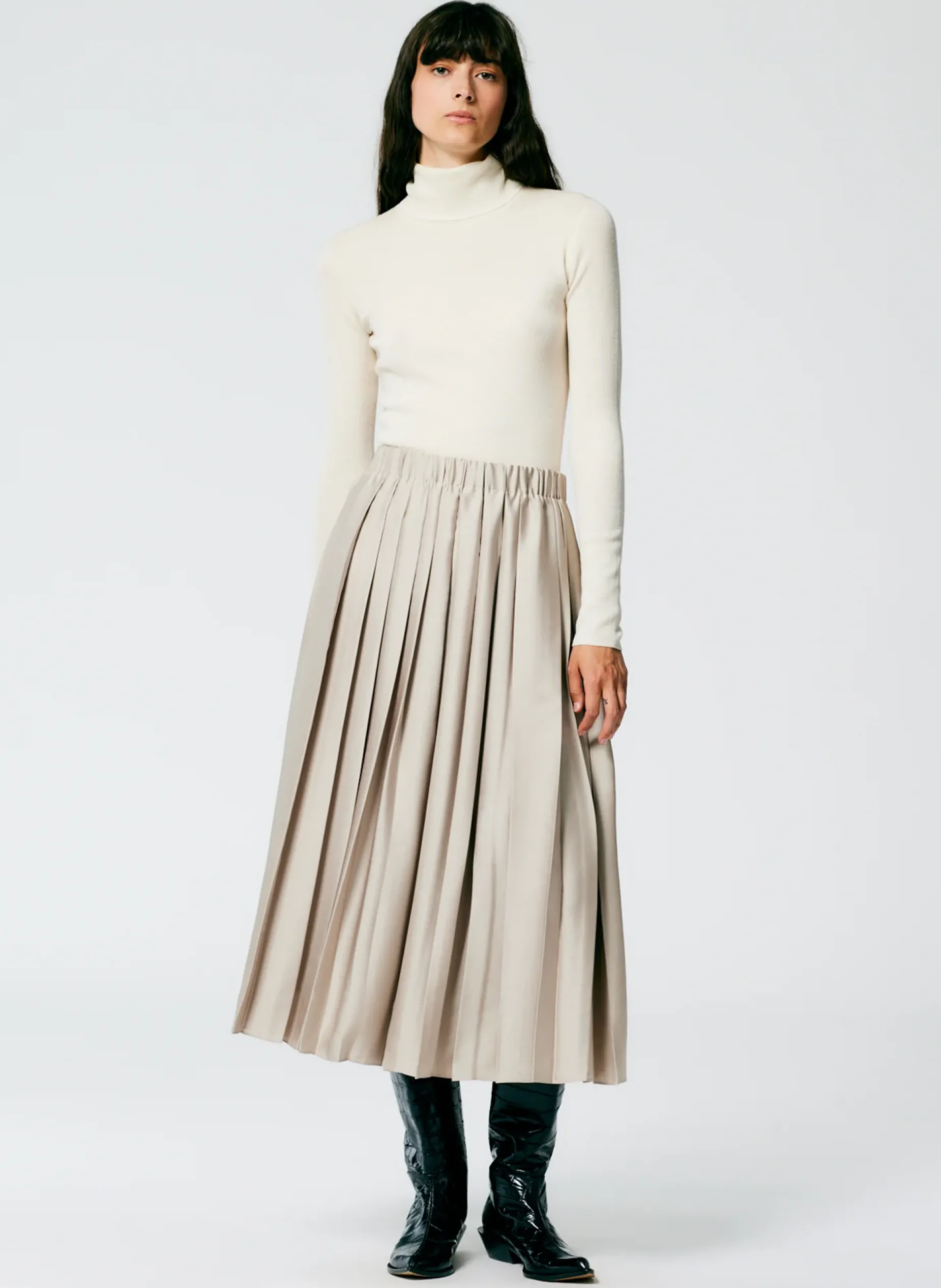 Skirts|Fundamentals - WOFs>Tibi Feather Weight Pleated Pull On Skirt Light Tan