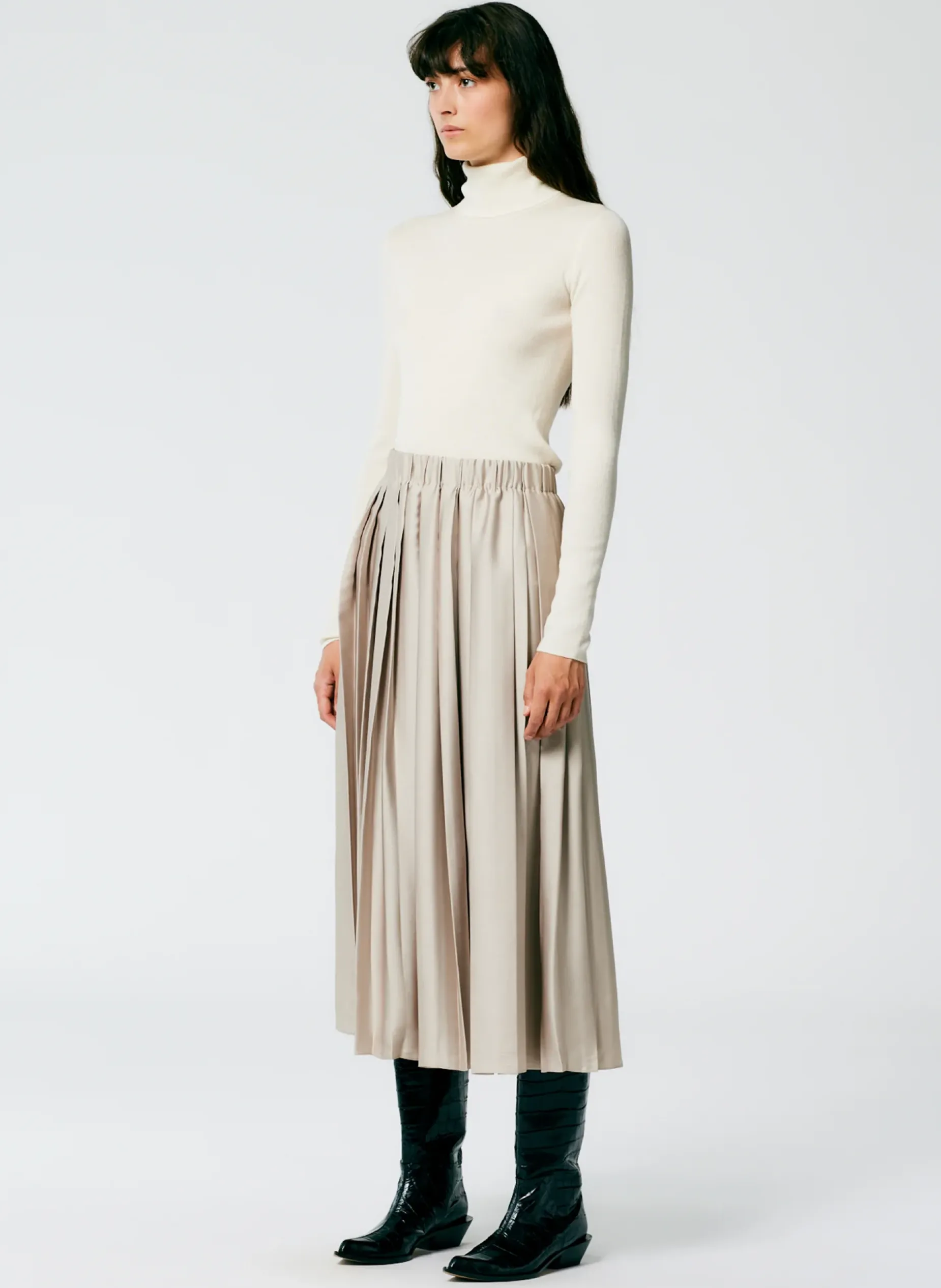 Skirts|Fundamentals - WOFs>Tibi Feather Weight Pleated Pull On Skirt Light Tan