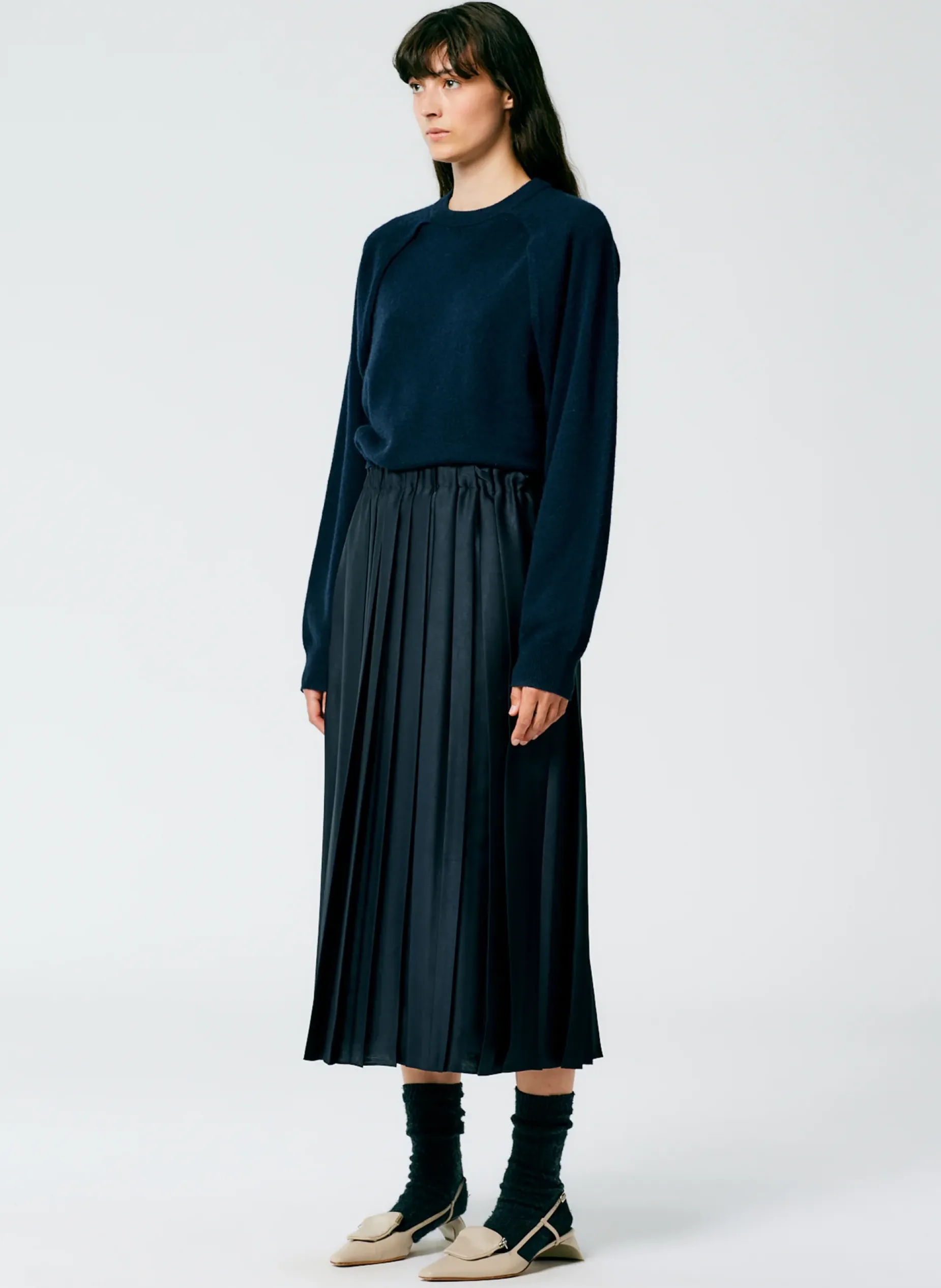 Skirts|Fundamentals - WOFs>Tibi Feather Weight Pleated Pull On Skirt Navy