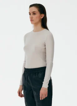 Knitwear & Sweatshirts|Fundamentals - WOFs>Tibi Feather Weight Ribbed Crewneck Pullover Sweater Stone