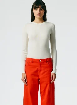 Knitwear & Sweatshirts|Fundamentals - WOFs>Tibi Feather Weight Ribbed Crewneck Pullover Sweater Off White