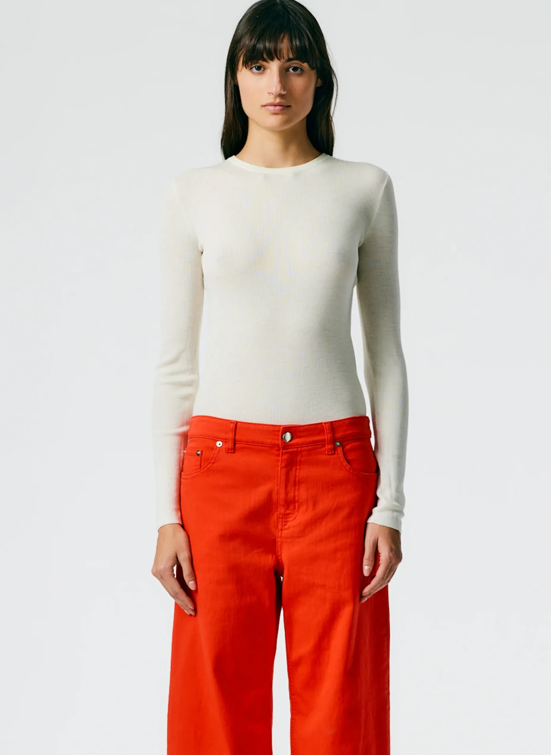 Knitwear & Sweatshirts|Fundamentals - WOFs>Tibi Feather Weight Ribbed Crewneck Pullover Sweater Off White