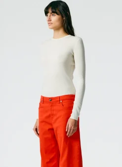 Knitwear & Sweatshirts|Fundamentals - WOFs>Tibi Feather Weight Ribbed Crewneck Pullover Sweater Off White