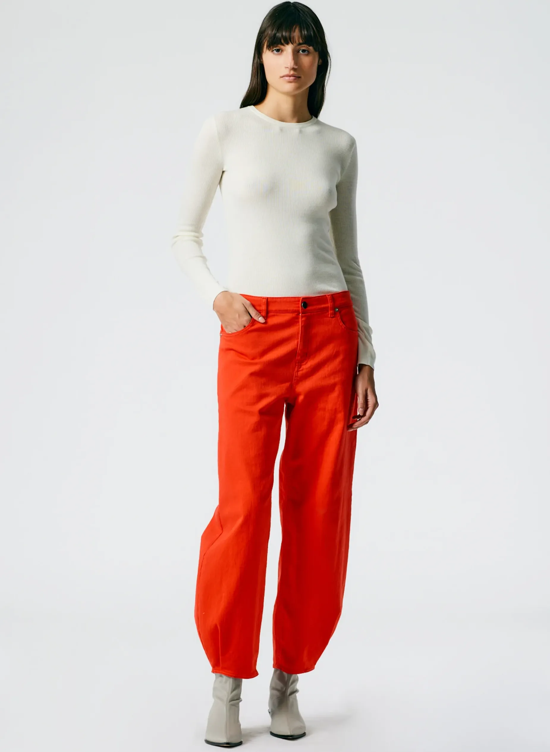 Knitwear & Sweatshirts|Fundamentals - WOFs>Tibi Feather Weight Ribbed Crewneck Pullover Sweater Off White