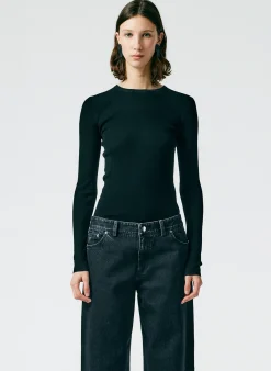 Knitwear & Sweatshirts|Fundamentals - WOFs>Tibi Feather Weight Ribbed Crewneck Pullover Sweater Black