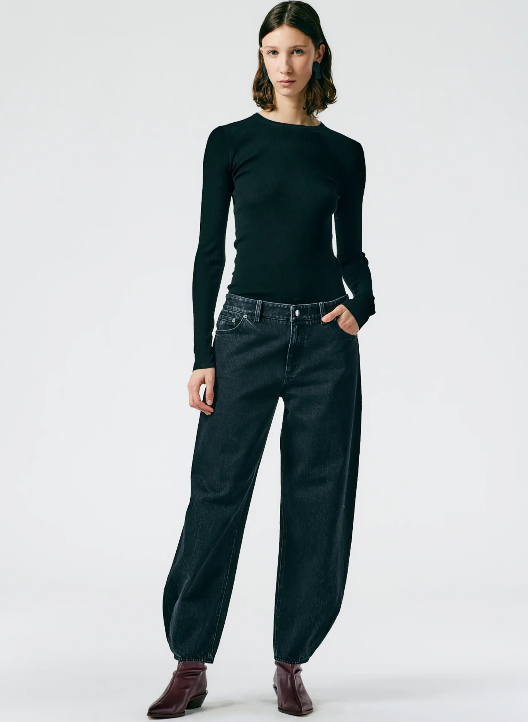 Knitwear & Sweatshirts|Fundamentals - WOFs>Tibi Feather Weight Ribbed Crewneck Pullover Sweater Black