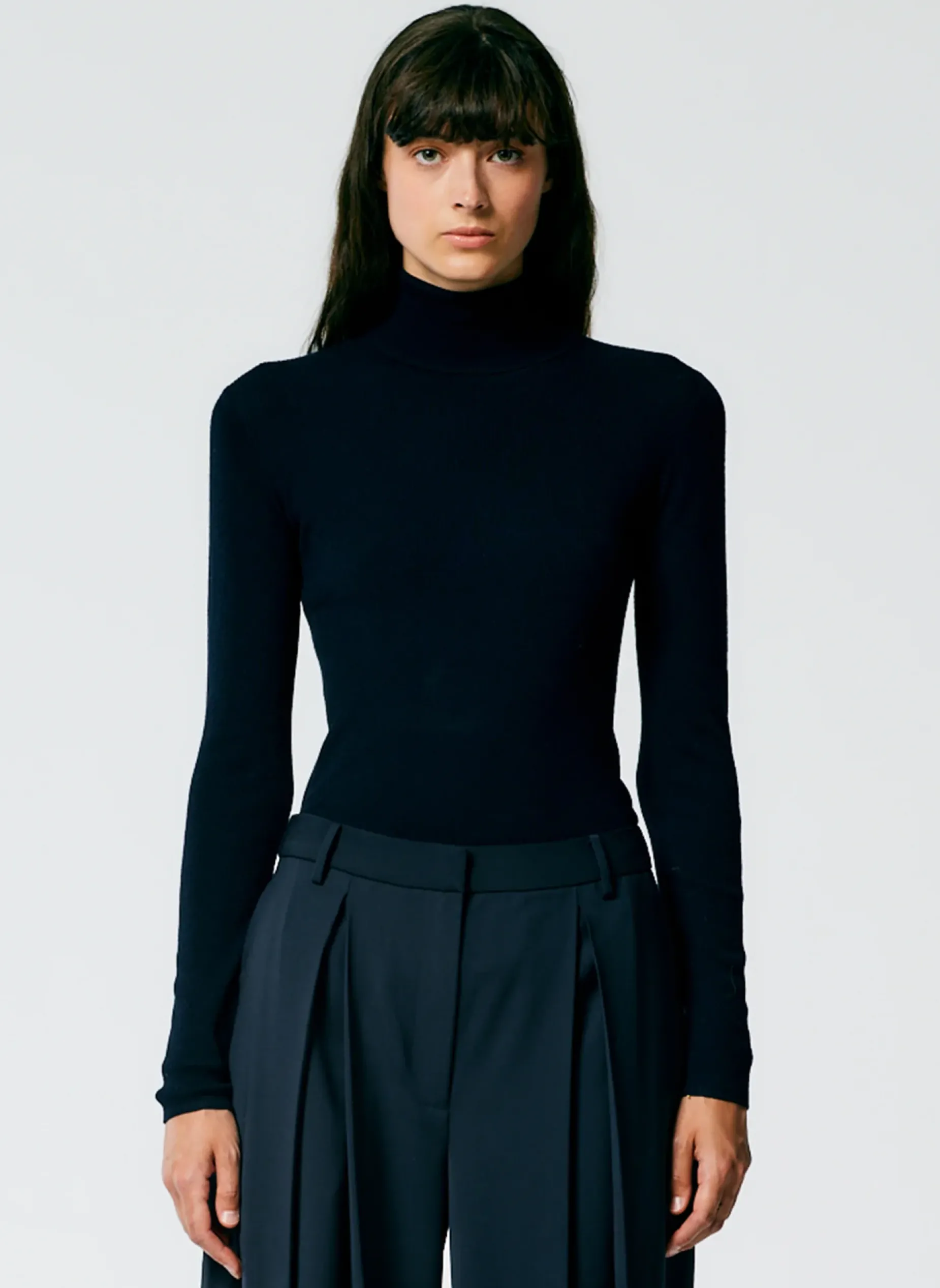 Knitwear & Sweatshirts|Fundamentals - WOFs>Tibi Featherweight Ribbed Sweater Turtleneck Pullover Navy