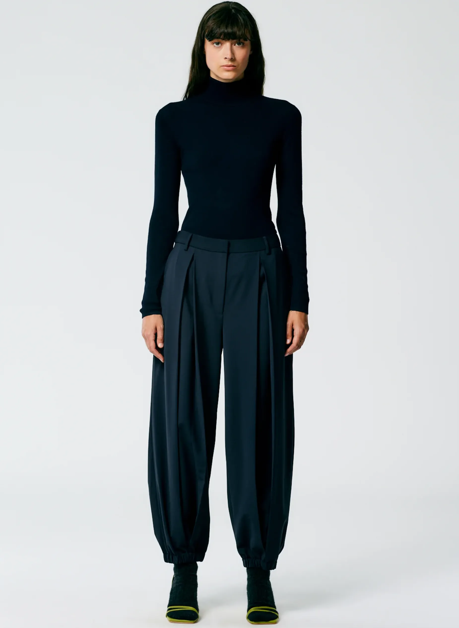 Knitwear & Sweatshirts|Fundamentals - WOFs>Tibi Featherweight Ribbed Sweater Turtleneck Pullover Navy